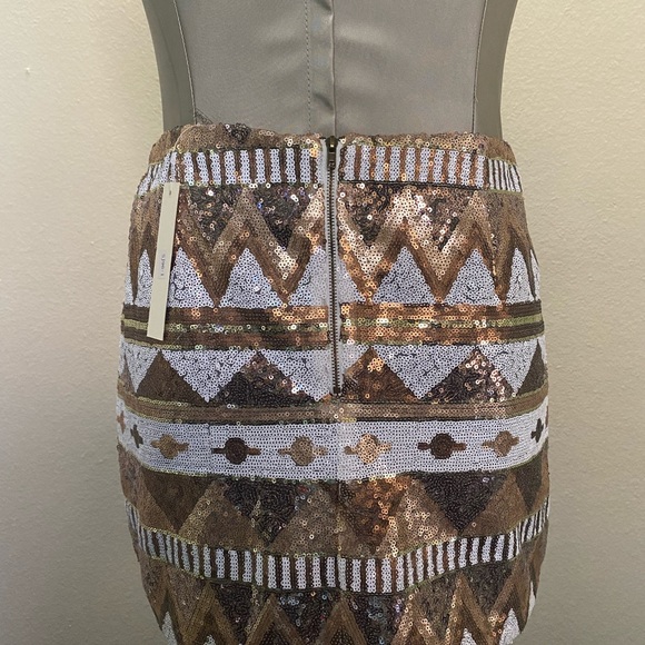 San Joy Women Skirt Size M Sequin Gold White Lined Mini Party Wedding Skirt - Picture 3 of 8